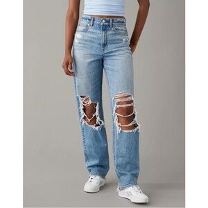 American Eagle Outfitters Strigid High Waisted Baggy Straight Light Blue Jeans